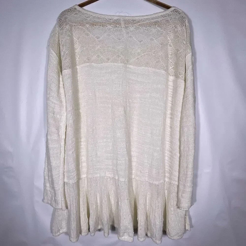 Free People Ivory Kristobel Mixed Media Sheer Lace Knit Sweater Top Medium